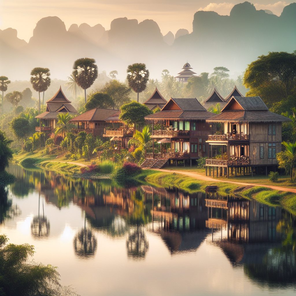Cambodia River Reflection Villas with Bamboo Design