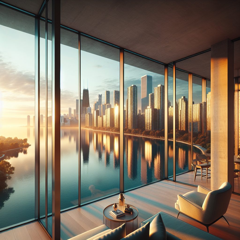 Chicago Lake Edge Rooms with City Reflection