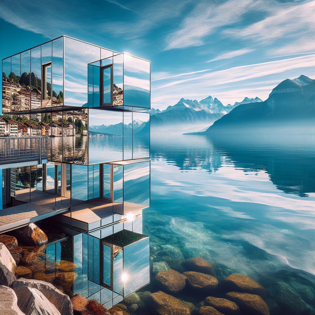 Geneva Lake Mirror Rooms with Alpine Backdrop