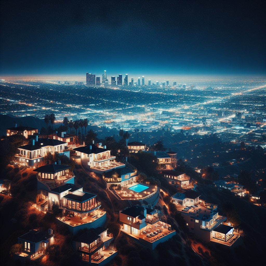 Los Angeles Night Sky Villas Over City Lights
