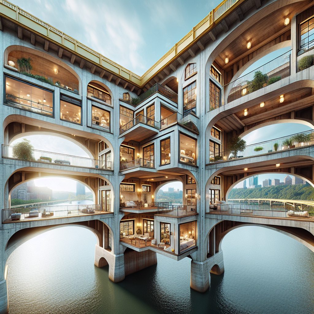 Pittsburgh Bridge Frame Rooms with River Flow