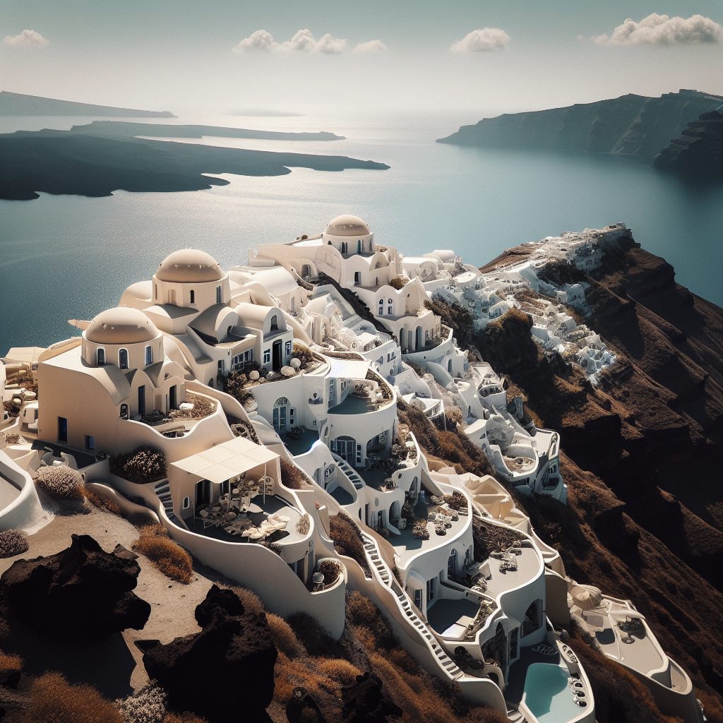 Santorini Cliff Curve Villas Facing Volcanic Horizon